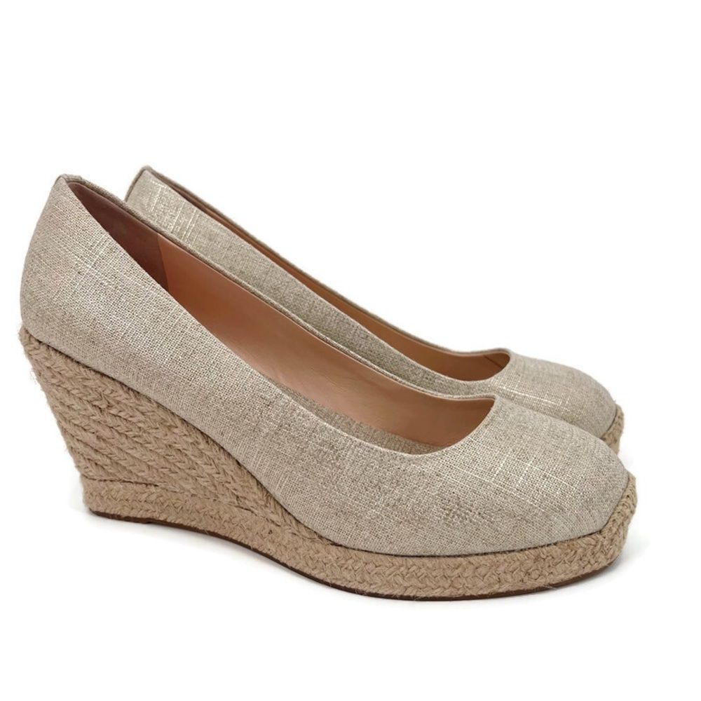 J Crew Seville Espadrille Wedges Canvas Tan Gold NWOT